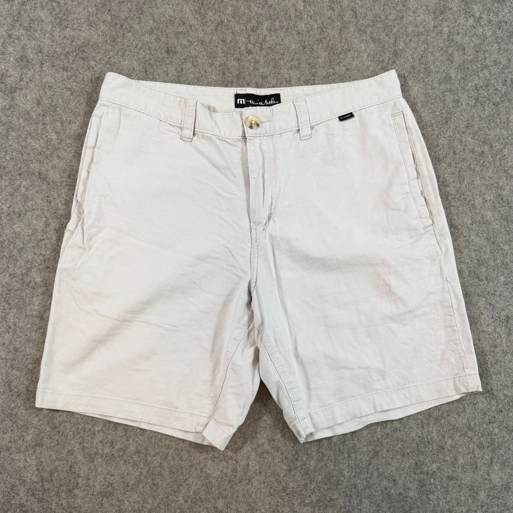 Travis Mathew Beige Khaki Flat Front Stretch Chino Shorts Men's Size 33